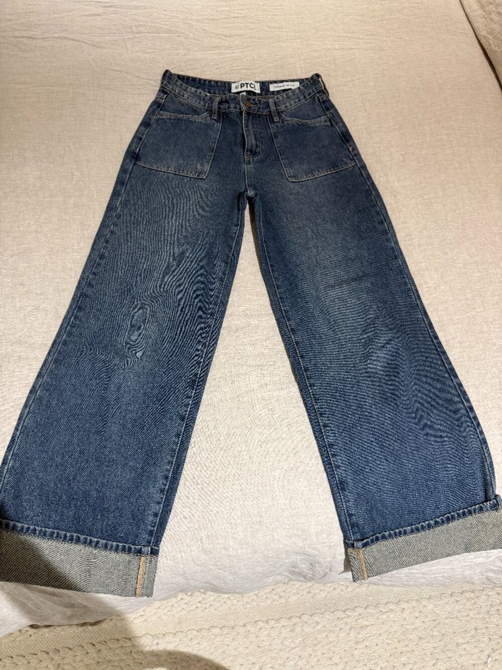 Mid-rise, Wide Leg, Cuffed Jeans - Worn once.
